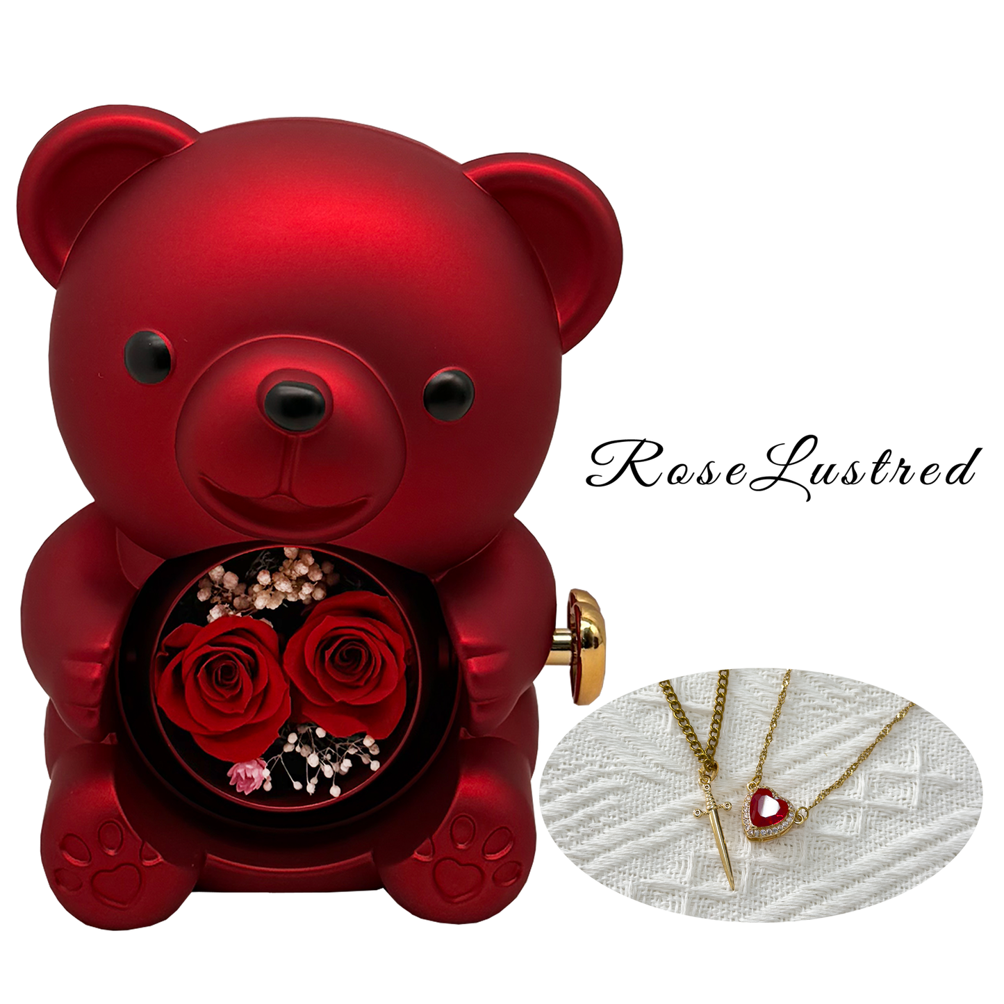 Eternal Rose Bear with  Couple   Necklace · Romantic Gift Box