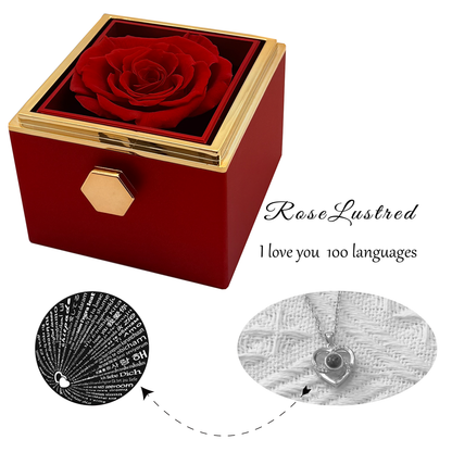 Eternal Rose - Eternal Rotating Flower Box with Love you in  100 languages Necklace · Romantic Gift Box