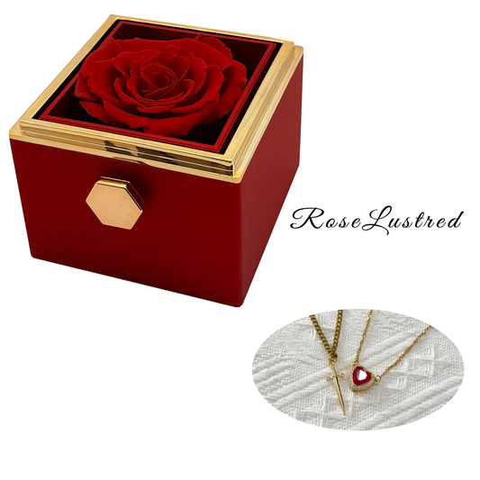 Eternal Rose - Eternal Rotating Flower Box with couple heart love diamond  Necklace · Romantic Gift Box