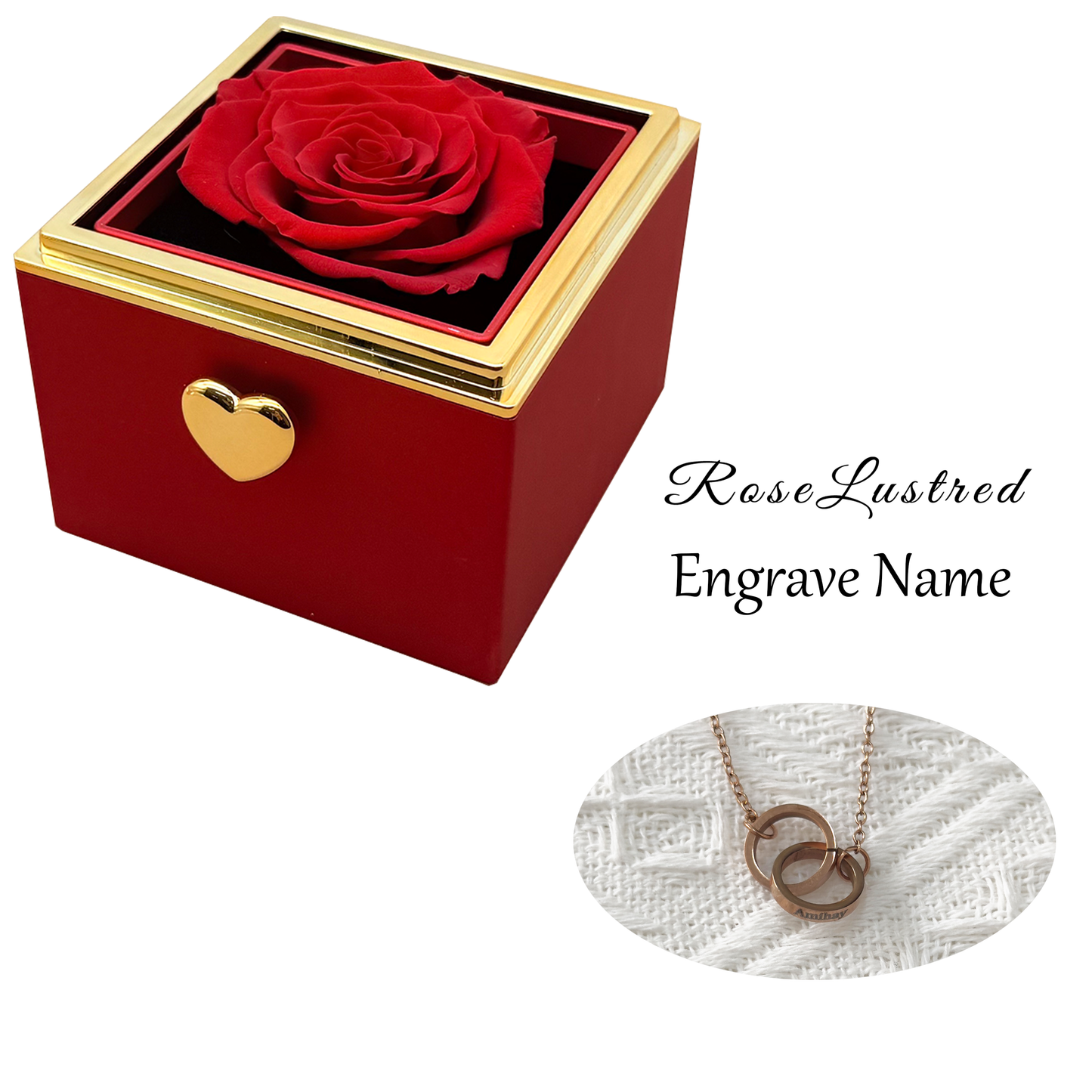 Eternal Rose-Ejection flower box  with Custom Engraved Necklace · Romantic Gift Box