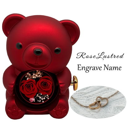 Eternal Rose Bear with heart love Custom Engraved Necklace · Romantic Gift Box