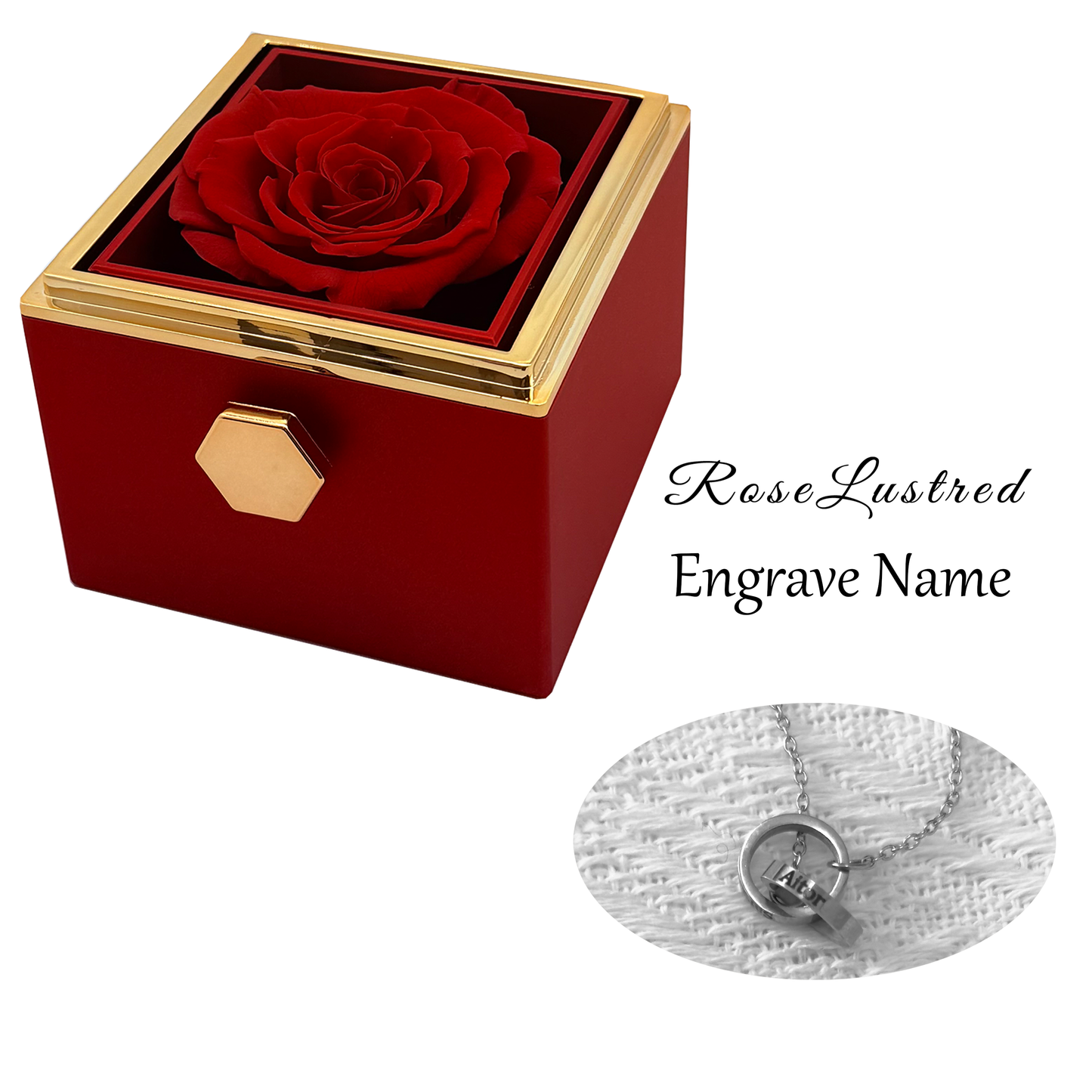 Eternal Rose - Eternal Rotating Flower Box with  Custom Engraved Necklace · Romantic Gift Box