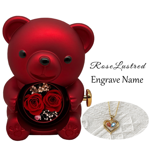 Eternal Rose Bear with Custom Engraved Necklace · Romantic Gift Box