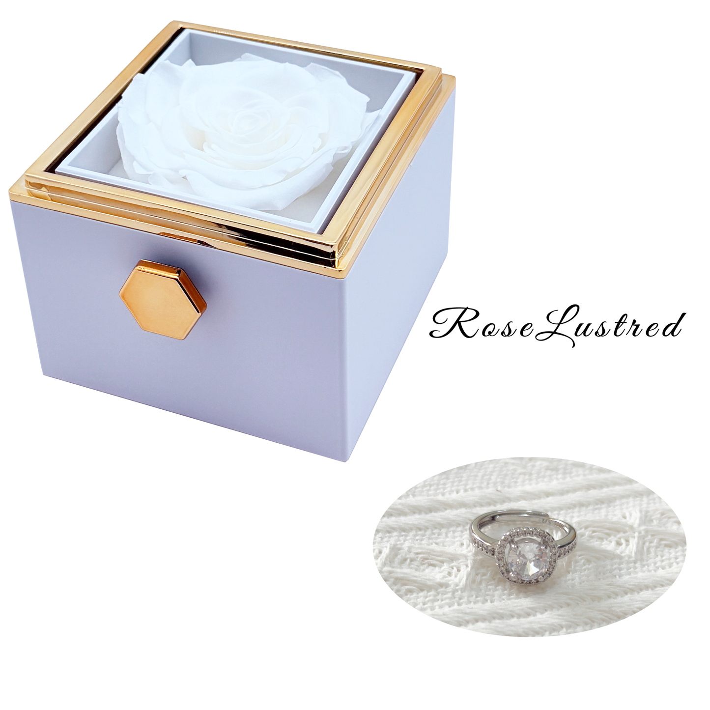 Eternal Rose - Eternal Rotating Flower Box with Round diamond  Ring · Romantic Gift Box