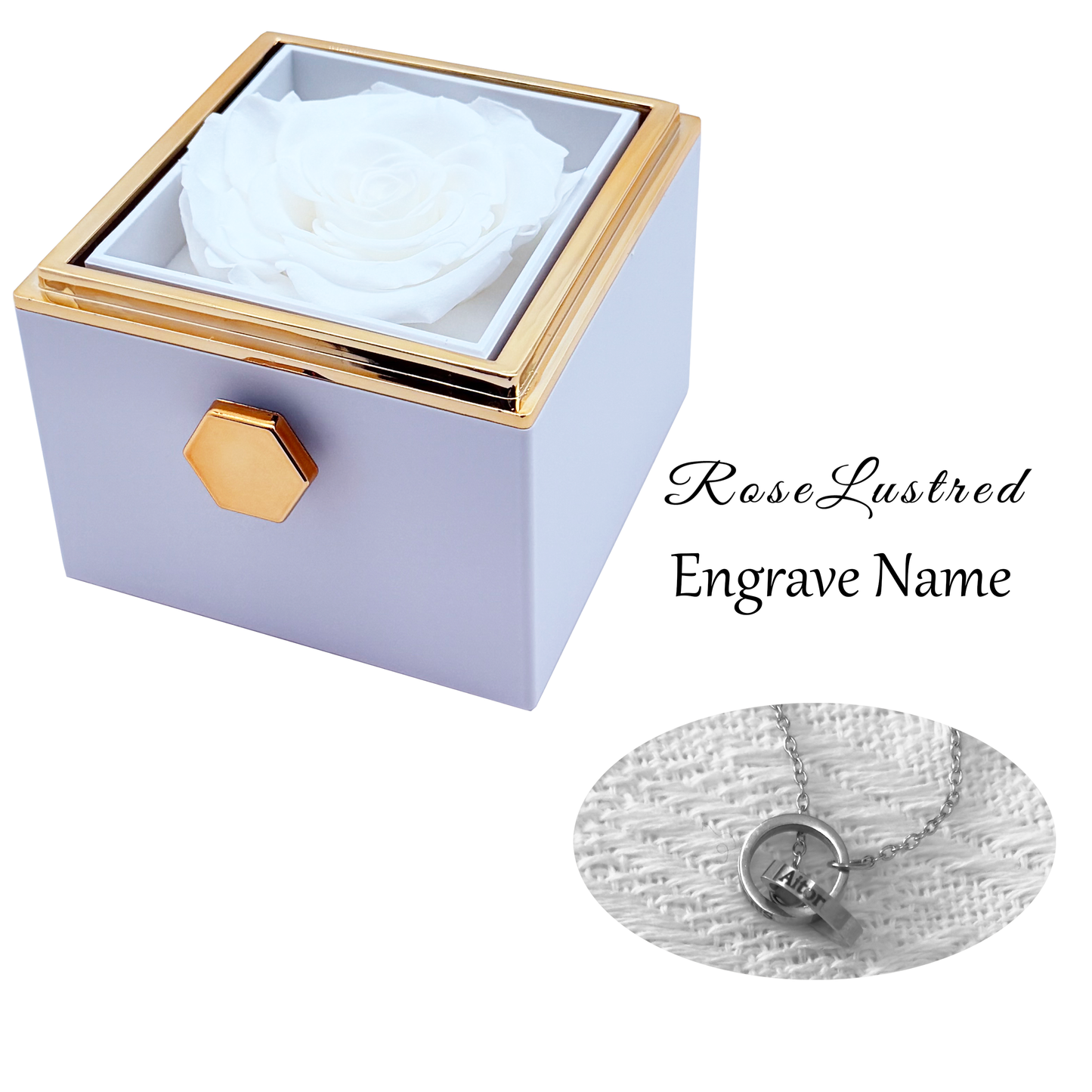 Eternal Rose - Eternal Rotating Flower Box with  Custom Engraved Necklace · Romantic Gift Box