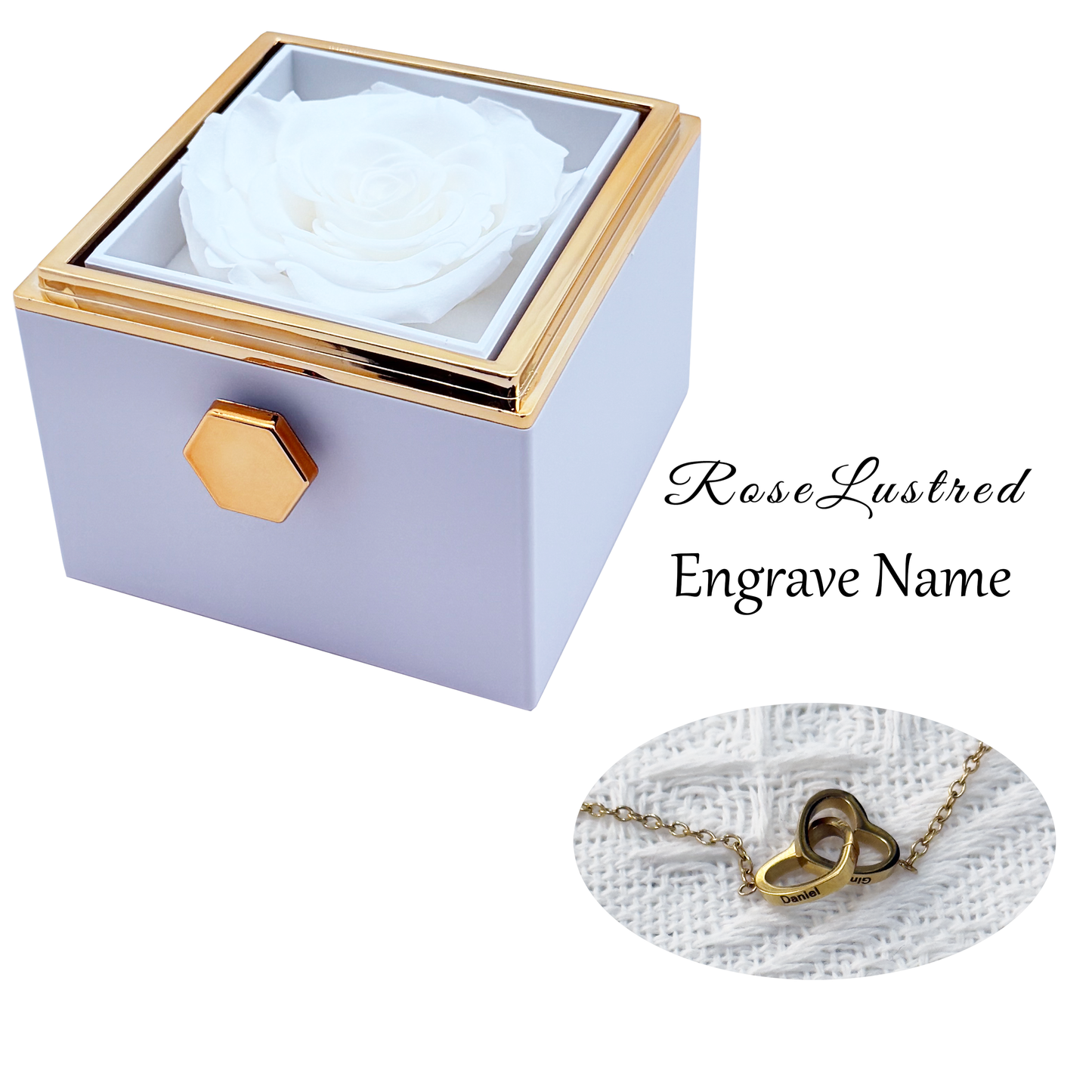 Eternal Rose - Eternal Rotating Flower Box with  Custom Engraved Necklace · Romantic Gift Box