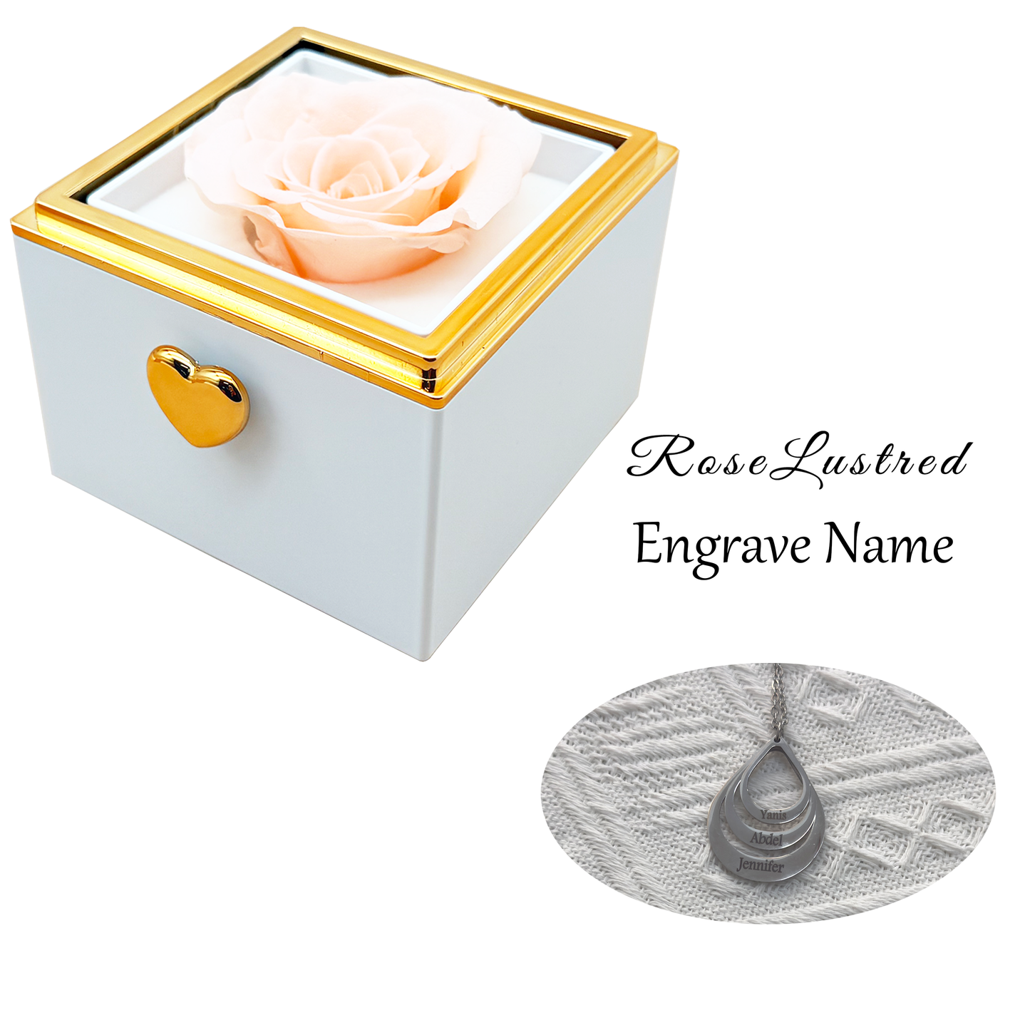 Eternal Rose-Ejection flower box  with Custom Engraved Necklace · Romantic Gift Box