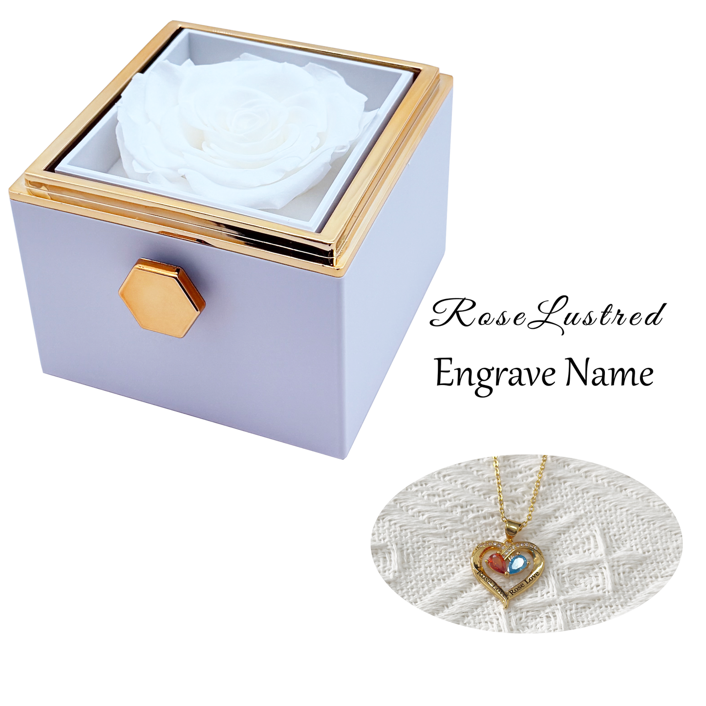 Eternal Rose - Eternal Rotating Flower Box with  Custom Engraved Necklace · Romantic Gift Box