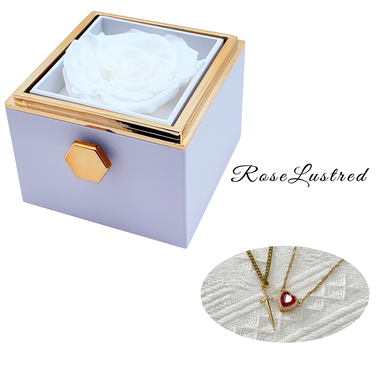 Eternal Rose - Eternal Rotating Flower Box with couple heart love diamond  Necklace · Romantic Gift Box