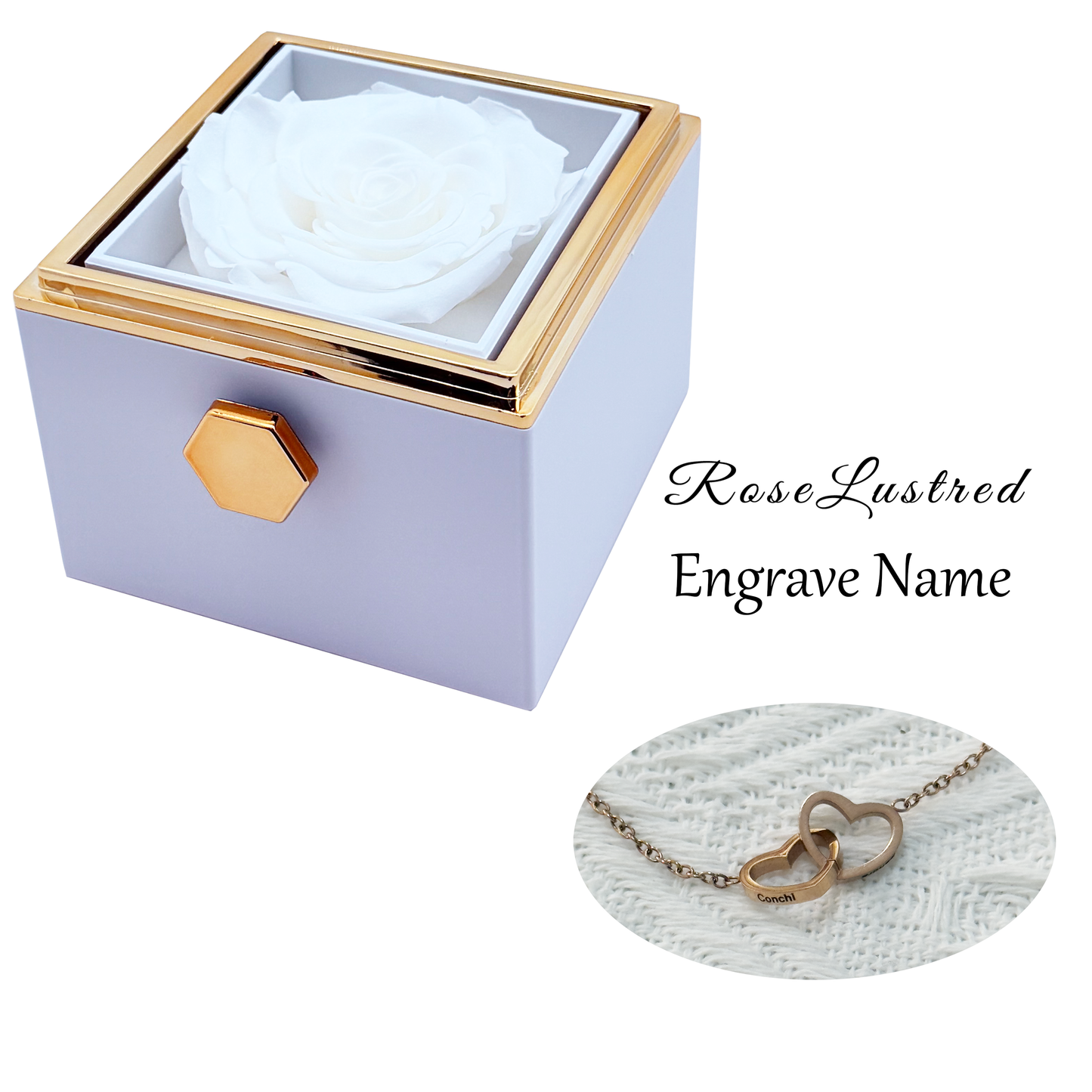 Eternal Rose - Eternal Rotating Flower Box with  Custom Engraved Necklace · Romantic Gift Box