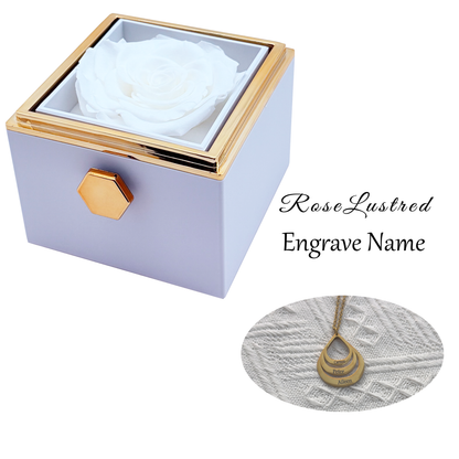 Eternal Rose - Eternal Rotating Flower Box with  Custom Engraved Necklace · Romantic Gift Box