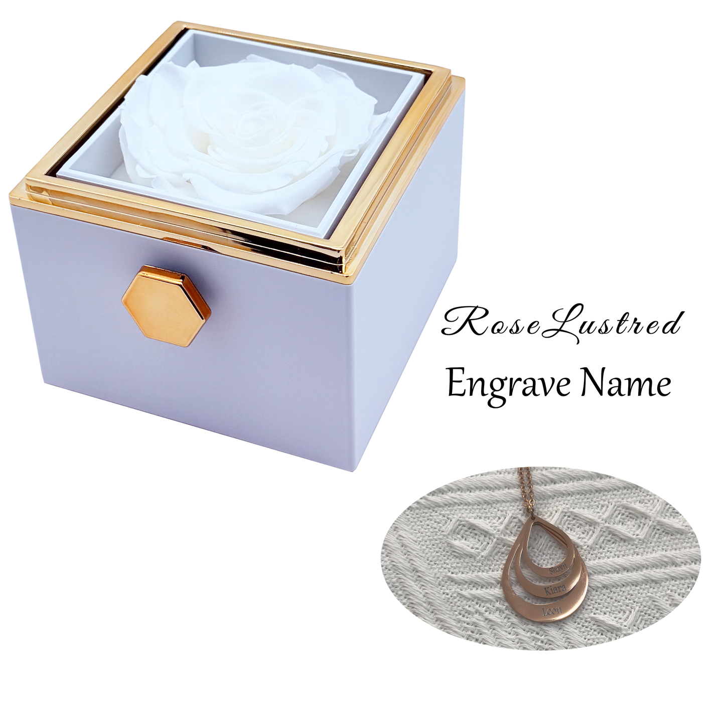 Eternal Rose - Eternal Rotating Flower Box with  Custom Engraved Necklace · Romantic Gift Box