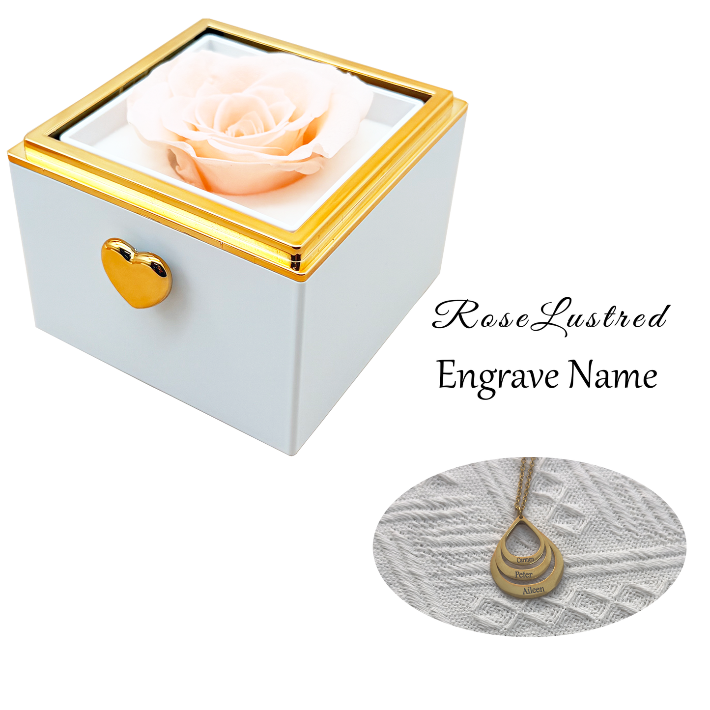 Eternal Rose-Ejection flower box  with Custom Engraved Necklace · Romantic Gift Box